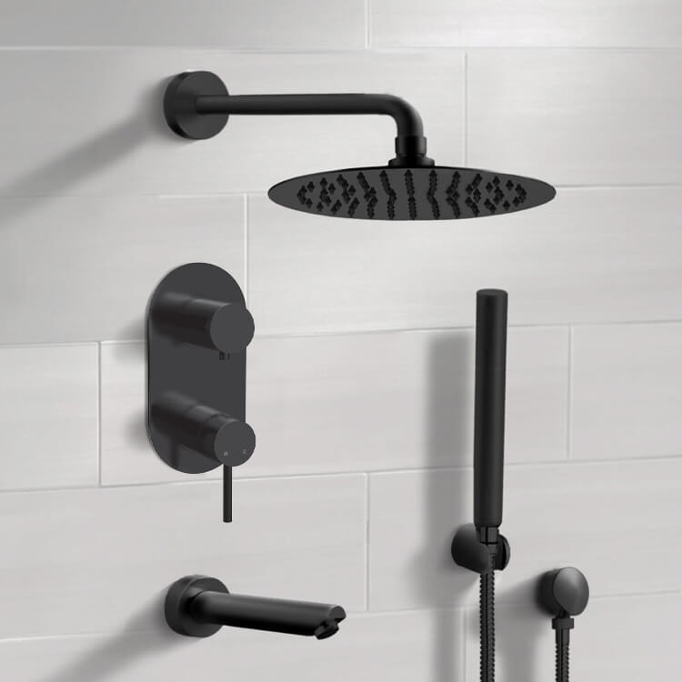 Remer TSH67-10 Matte Black Tub and Shower System With 10 Inch Rain Shower Head and Hand Shower